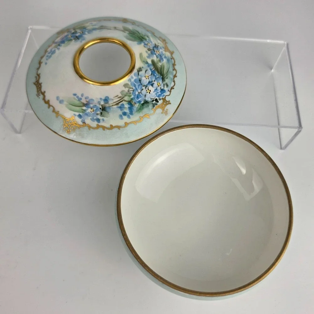 Antique Limoges B&Co France Vanity Set Tray Hair Receiver Forget Me Not Gold